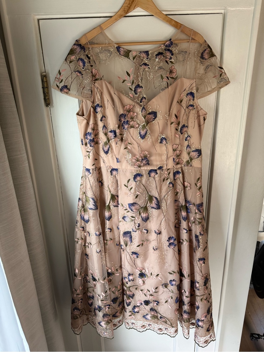 Alex Evenings Pink Floral Embroidered Flowers Fit & Flare Dress Size 18